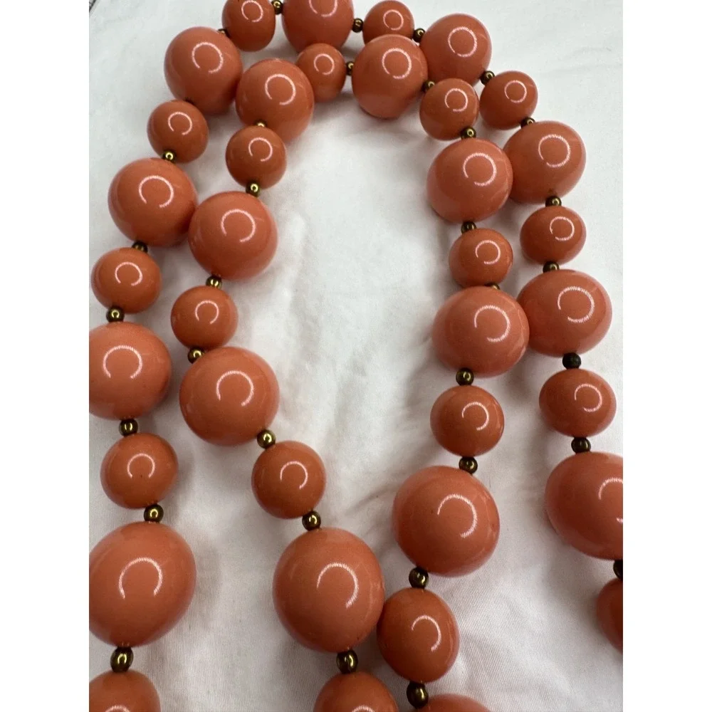 Kenneth J Lane necklace Beaded Orange Chunky Round Gold Tone Long 28" VTG - Picture 9 of 9